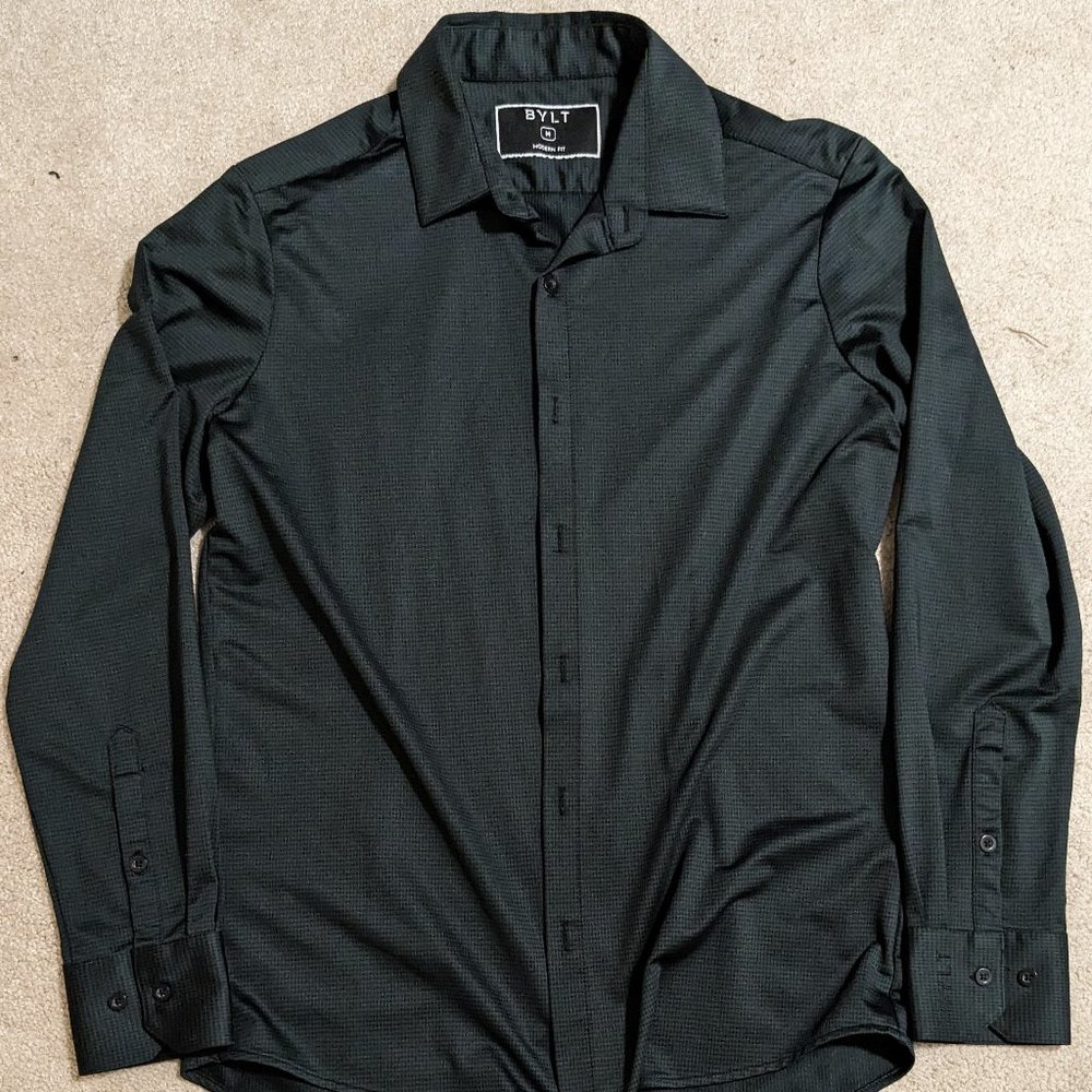 Executive Stretch Long Sleeve Button Up (Black/Navy) BYLT Basics (Medium)